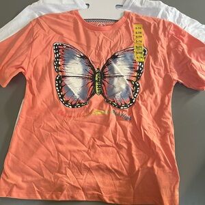 Butterfly Print Kids Shirt - Coral/white